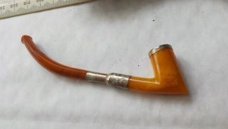 LOVELY LOOKING SMALL ANTIQUE BLOCK AMBER PIPE BY H.  WASMANN JR.  AMSTERDAM. 7