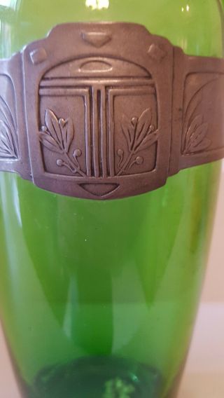 Art Noveau Secessionist Green Glass And Pewter Vase 5