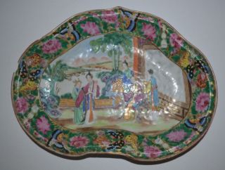Antique Chinese 19th Century Cantonese Rose Medallion Oval Dish 2