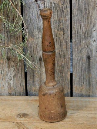 AAFA Antique Primitive Wooden Mortar & Pestle BOWL Chippy Green Paint 3