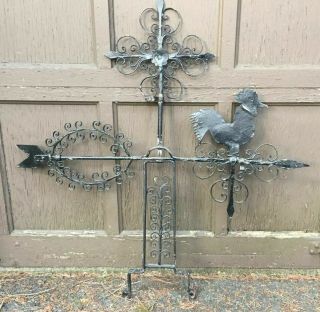 Wonderful Antique French Wrought Iron Rooster Cock Weather Vane 19th/20th C.