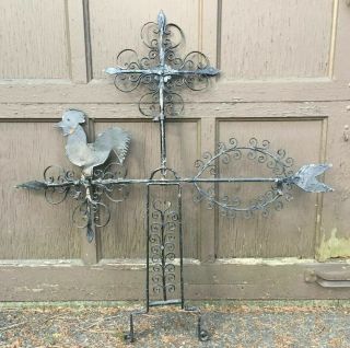wonderful antique French wrought iron Rooster Cock weather vane 19th/20th c. 6
