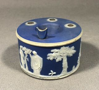 Rare Dark Blue Wedgwood Jasperware Inkwell W/ Pen Rest 2