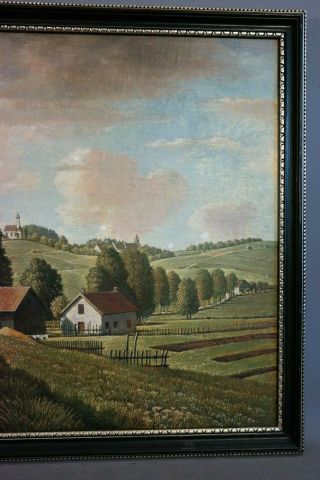 1947 Vintage ROLLING HILLS Old COUNTRY TOWN Pastoral LANDSCAPE Farm PAINTING 4