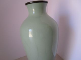 Antique Japanese Cloisonne Vase Meiji Era Purple Blue Iris Flower celadon green 7