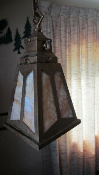 Pendant Light Fixture Mission Arts & Crafts Style Slag Glass Shade,  Square Chain 2