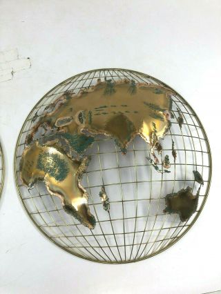 Vintage 80s Metal Wall Art WORLD MAP curtis jere mid century modern globe 19905 6