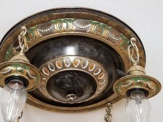 658b Vintage 1910s 20 ' s Ceiling fixture art nouveau brass chandelier 4 Lights 6