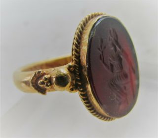 Scarce Circa 300ad Roman Era High Ct Gold Ring With Carnelian Faustina Intaglio