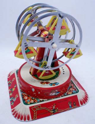 rare CHINA MS 730 FERRIS WHEEL carousel clockwork tin toy vintage 3