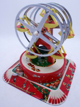 rare CHINA MS 730 FERRIS WHEEL carousel clockwork tin toy vintage 4