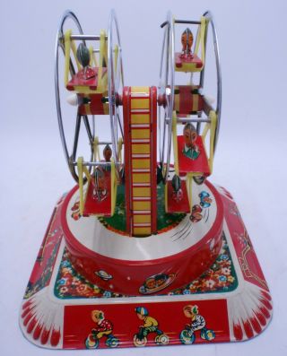 rare CHINA MS 730 FERRIS WHEEL carousel clockwork tin toy vintage 5