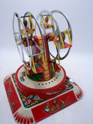 rare CHINA MS 730 FERRIS WHEEL carousel clockwork tin toy vintage 6