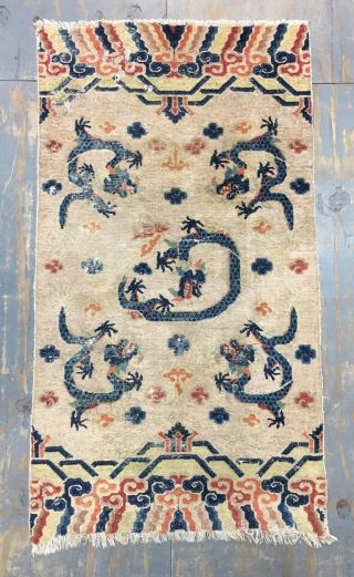 Old Antique Handmade Dragon Design Chinese Rug 5.  9x3.  3 Ft