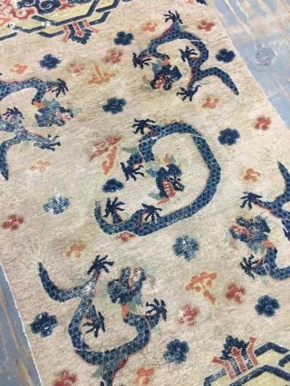 Old Antique Handmade Dragon Design Chinese Rug 5.  9x3.  3 Ft 2