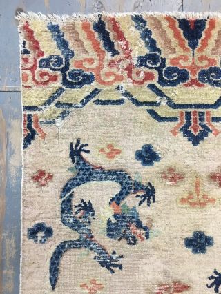 Old Antique Handmade Dragon Design Chinese Rug 5.  9x3.  3 Ft 3