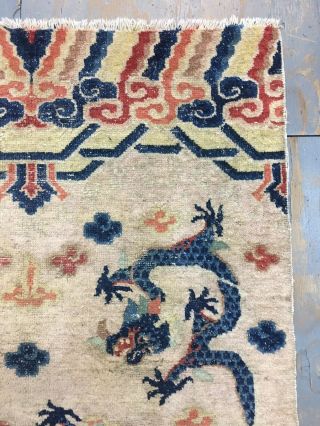 Old Antique Handmade Dragon Design Chinese Rug 5.  9x3.  3 Ft 4
