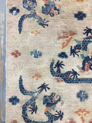 Old Antique Handmade Dragon Design Chinese Rug 5.  9x3.  3 Ft 5