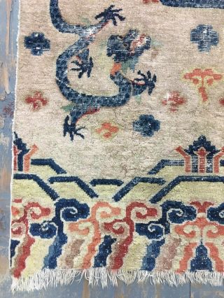 Old Antique Handmade Dragon Design Chinese Rug 5.  9x3.  3 Ft 7