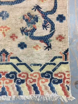 Old Antique Handmade Dragon Design Chinese Rug 5.  9x3.  3 Ft 8