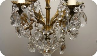ANTIQUE VTG BRASS FRENCH PETITE CHANDELIER CZECH CRYSTALS CHAIN AND PRISMS 3
