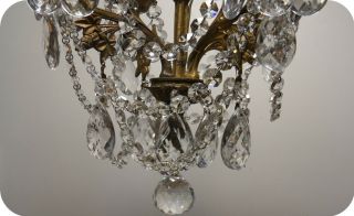 ANTIQUE VTG BRASS FRENCH PETITE CHANDELIER CZECH CRYSTALS CHAIN AND PRISMS 4