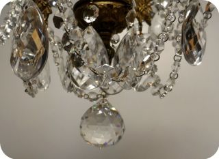 ANTIQUE VTG BRASS FRENCH PETITE CHANDELIER CZECH CRYSTALS CHAIN AND PRISMS 7
