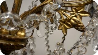 ANTIQUE VTG BRASS FRENCH PETITE CHANDELIER CZECH CRYSTALS CHAIN AND PRISMS 8