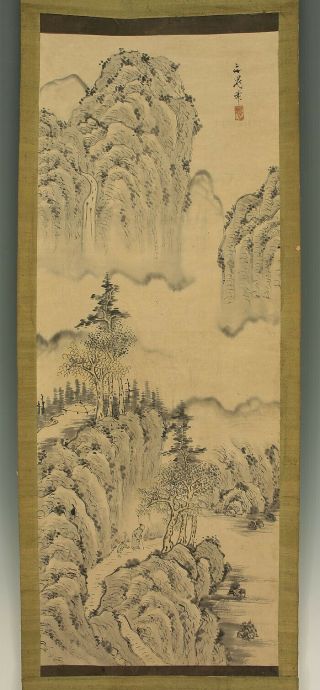 掛軸1967 Japanese Hanging Scroll : Tani Buncho " Ridgy Mountains Landscape " @z6089