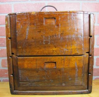 Antique Dovetail Wooden Box Veterinarian Medicene Wrought Iron Handle Slide Door