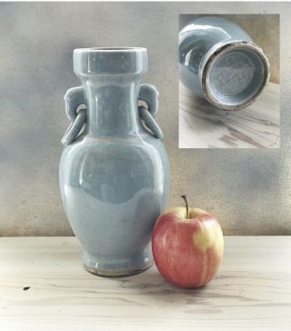 Old Chinese Crackle Celadon Vase With Elephant Head Handles | Old Celadon Vase