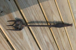 18th Century Wrought Iron Hearth Fireplace Roasting Fork With Heart