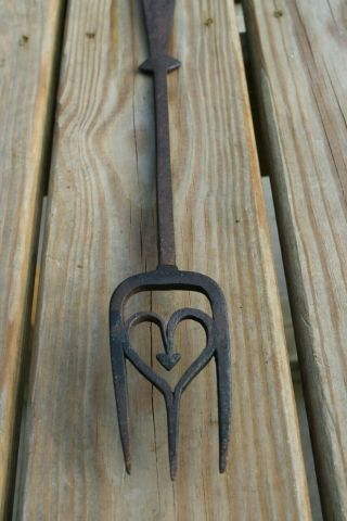18th century wrought iron hearth fireplace roasting fork with heart 3