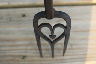 18th century wrought iron hearth fireplace roasting fork with heart 7