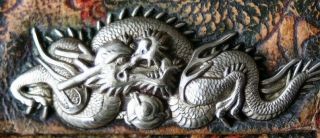Rare Antique Japanese Sagemono Purse Pouch Dragon Pattern Kagamibuta Netsuke 4