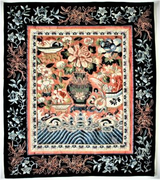 Fine Antique Chinese 19th Century Forebidden Stitch Silk Embroidery