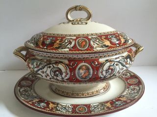 Mintons Florentine Antique Tureen And Underplate Griffins Design