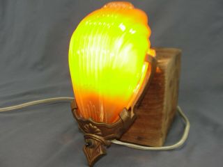 Rare Art Deco Era Markel Light Lamp Sconce Peach Iridescent Shade Iron