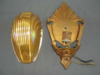 Rare Art Deco Era Markel Light Lamp Sconce Peach Iridescent Shade Iron 5