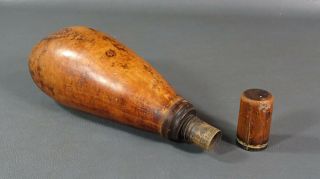 1850 ' s Pre Civil War Turned Fruitwood Treen Gun Black Powder Flask Measure Cup 4