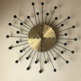 Vintage Mid Century Modern Seth Thomas Wall Clock Sunburst Atomc