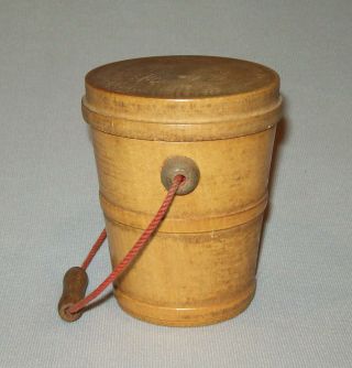 Old Antique Vtg 19th C 1870s Miniature Turned Maple Wooden Bucket or Pail W/ Lid 4