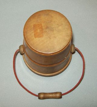 Old Antique Vtg 19th C 1870s Miniature Turned Maple Wooden Bucket or Pail W/ Lid 6