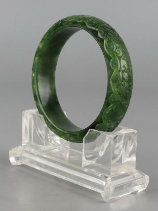 Chinese Exquisite Hand - Carved Flower Carving Hetian Jade Hollow Bracelet