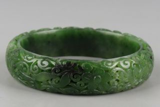 Chinese Exquisite Hand - carved flower Carving Hetian jade Hollow bracelet 4