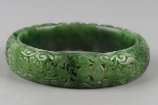 Chinese Exquisite Hand - carved flower Carving Hetian jade Hollow bracelet 5