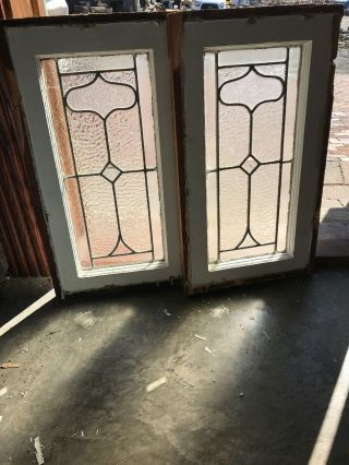 Sg 2860 Match Pair Antique Leaded And Textured Glass Windows 12.  75 X 22.  5