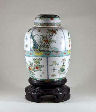 Fine Quality Antique Chinese Kangxi Period Famille Verte Jar & Cover Vase
