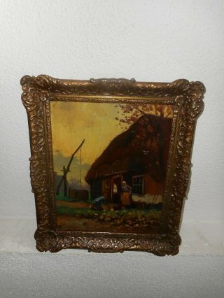 Old Oil Painting,  { Man & Woman In The Garden,  Great Frame } Is Antique.
