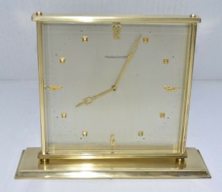 Jaeger Lecoultre Mid Century Retro Desk Clock Brass Swiss Movement